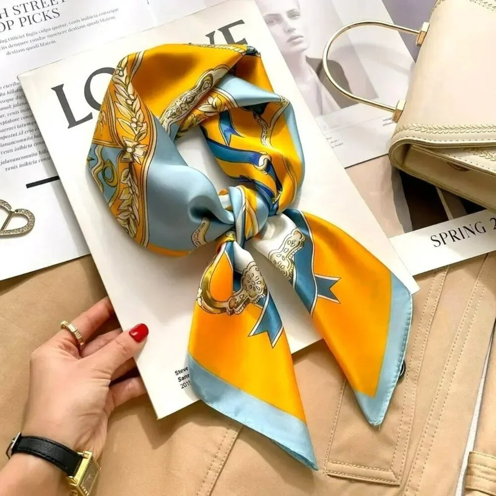 NWT - Elegant Orange-Blue Altar Print Square Scarf (SKU 0281)